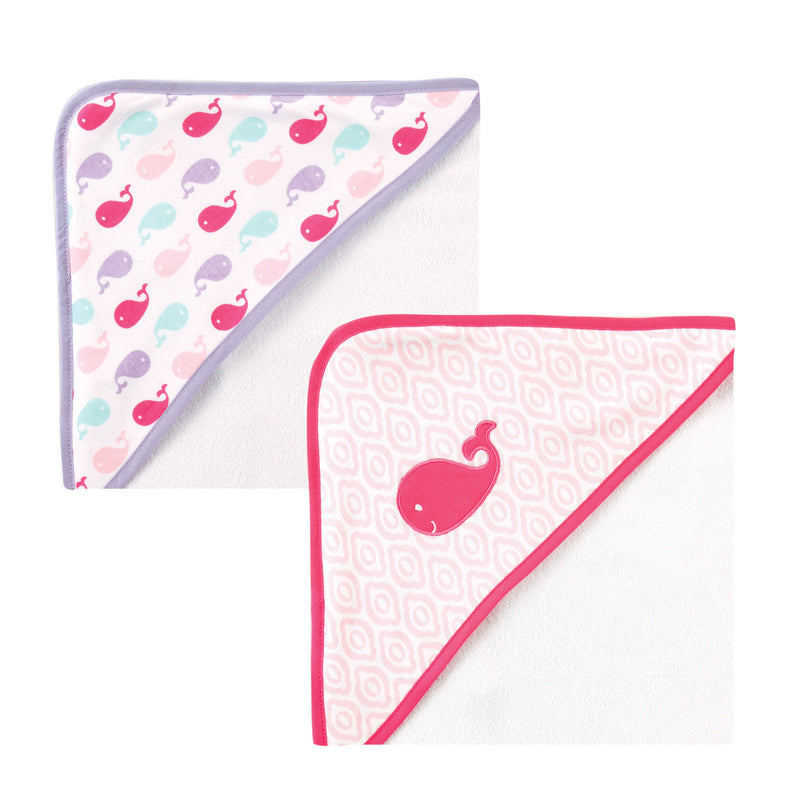 Luvable Friends Cotton Terry Hooded Towels, Pink Whale