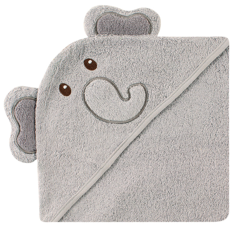 Luvable Friends Cotton Animal Face Hooded Towel, Elephant