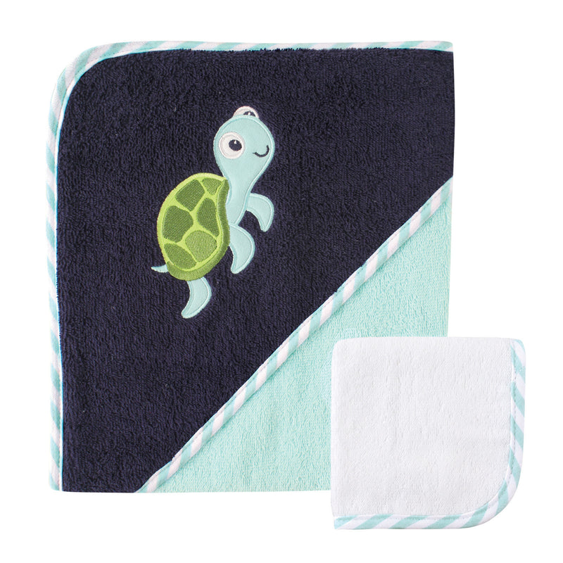 Luvable Friends Cotton Hooded Towel and Washcloth, Turtle