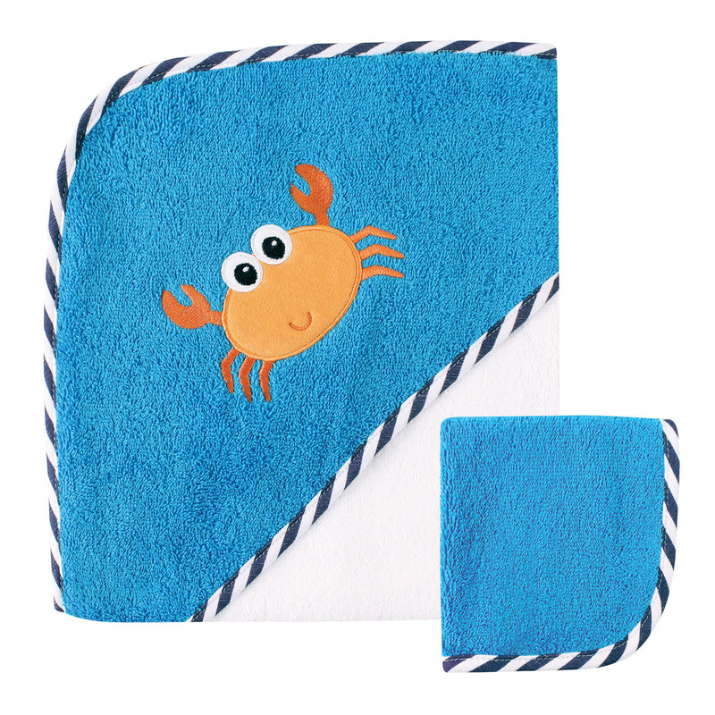 Luvable Friends Cotton Hooded Towel and Washcloth, Crab