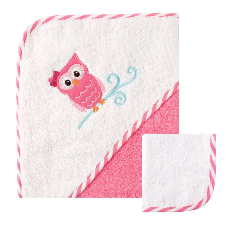 Luvable Friends Cotton Hooded Towel and Washcloth, Owl