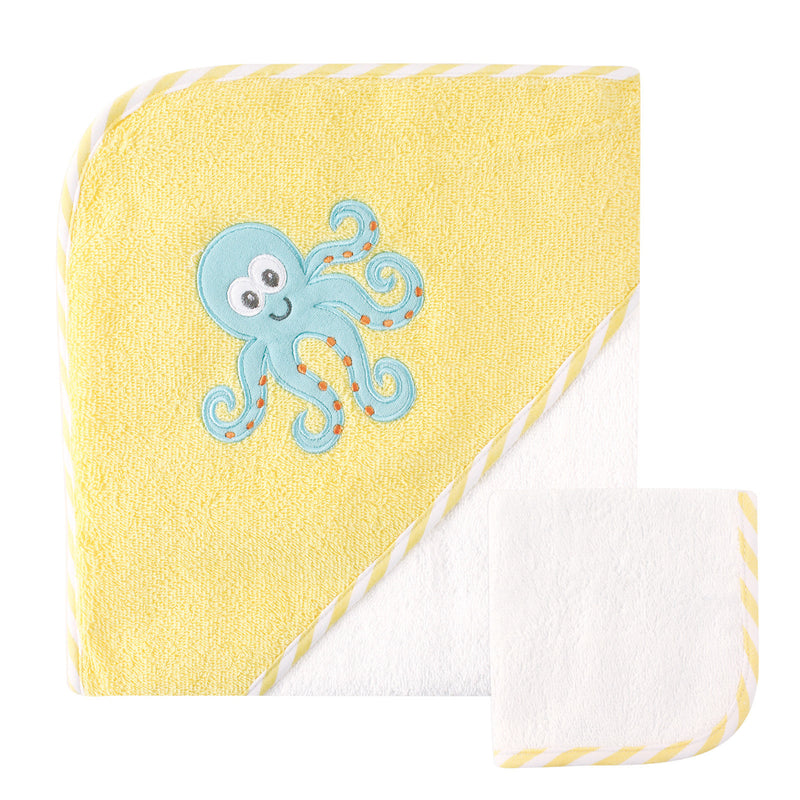 Luvable Friends Cotton Hooded Towel and Washcloth, Octopus