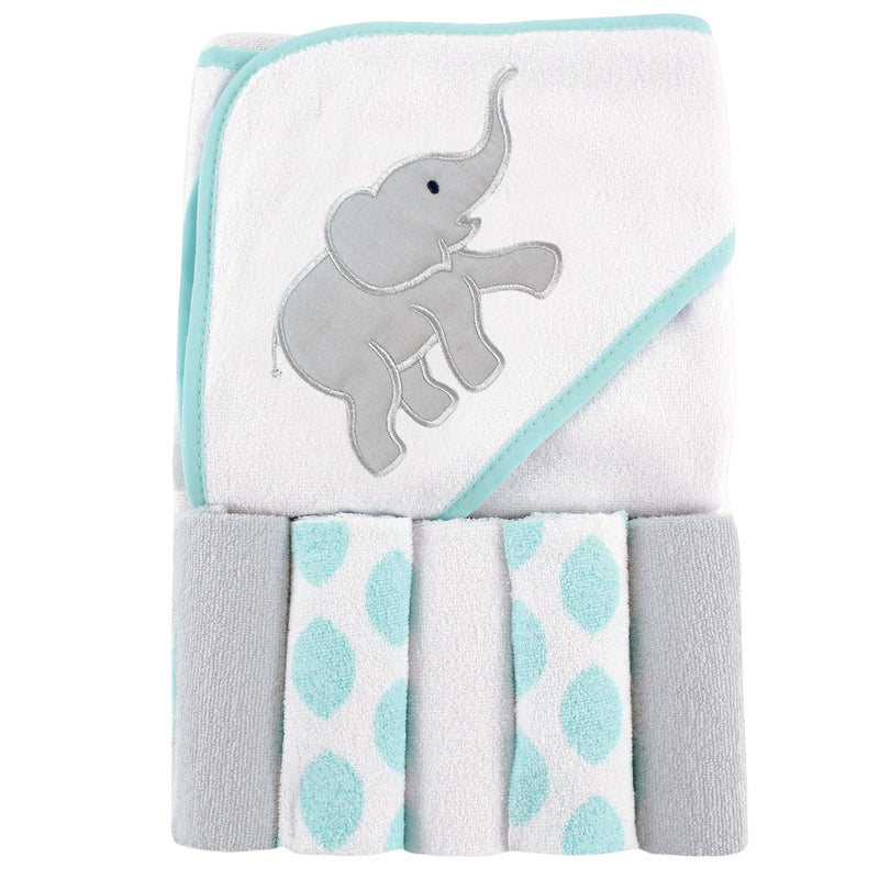 Luvable Friends Hooded Towel with Five Washcloths, Ikat Elephant