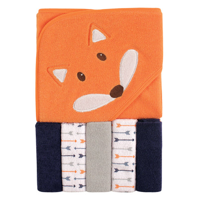 Luvable Friends Hooded Towel with Five Washcloths, Boy Fox