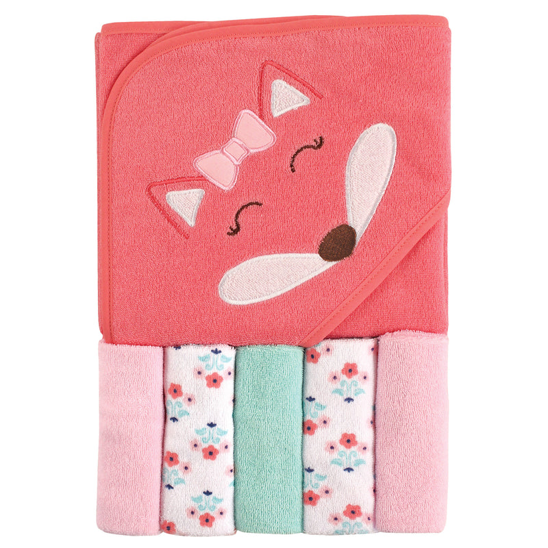 Luvable Friends Hooded Towel with Five Washcloths, Girl Fox
