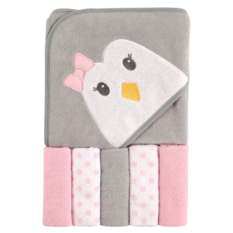 Luvable Friends Hooded Towel with Five Washcloths, Penguin