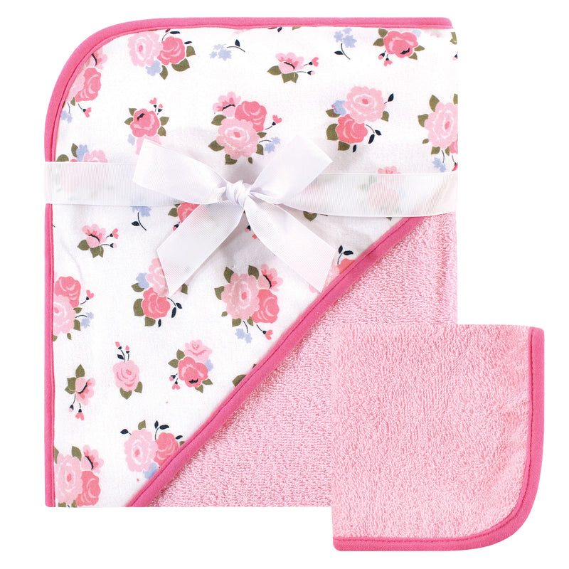 Luvable Friends Cotton Hooded Towel and Washcloth, Floral
