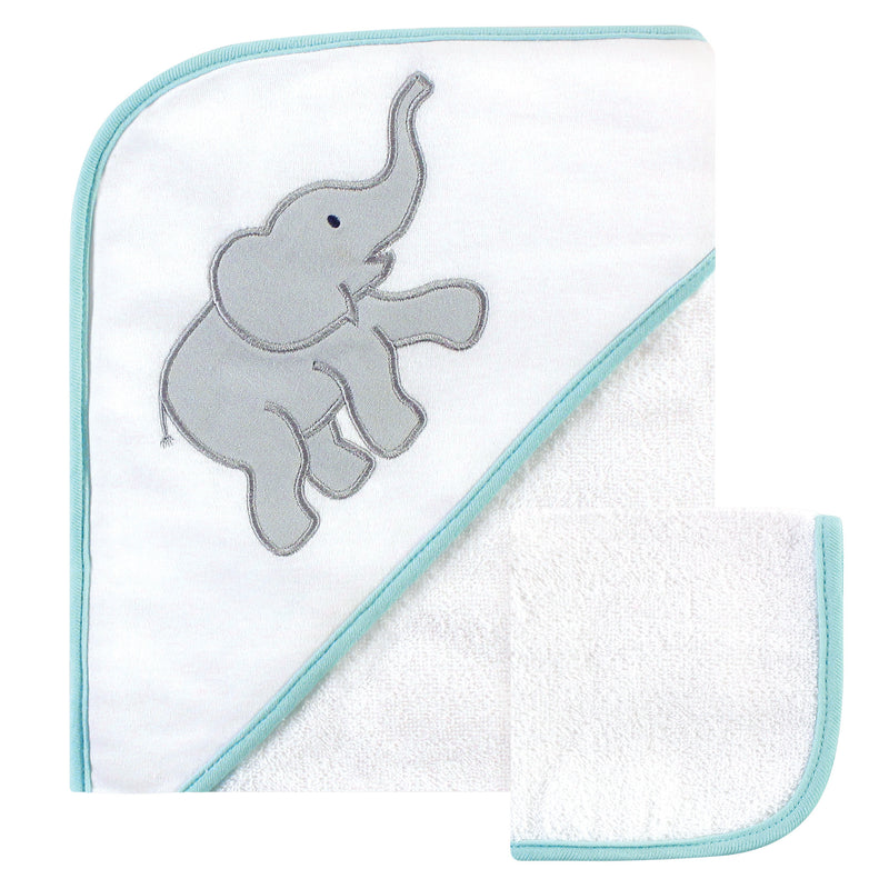 Luvable Friends Cotton Hooded Towel and Washcloth, Gray Elephant