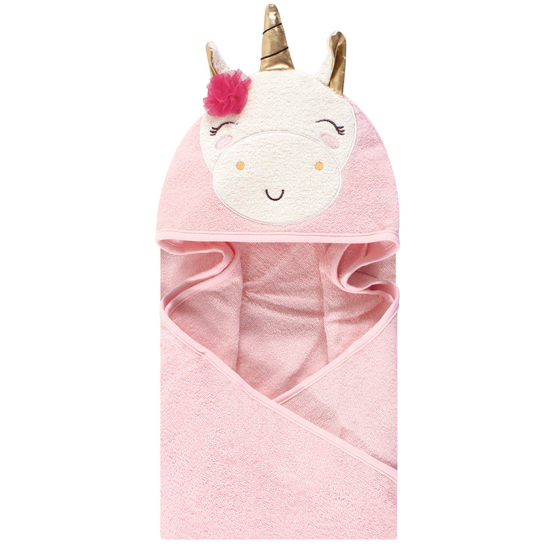 Luvable Friends Cotton Animal Face Hooded Towel, Unicorn Flower