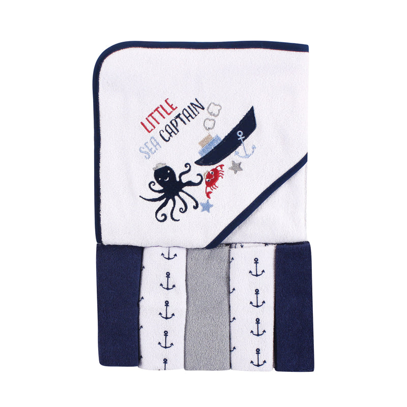 Luvable Friends Hooded Towel with Five Washcloths, Sea Captain