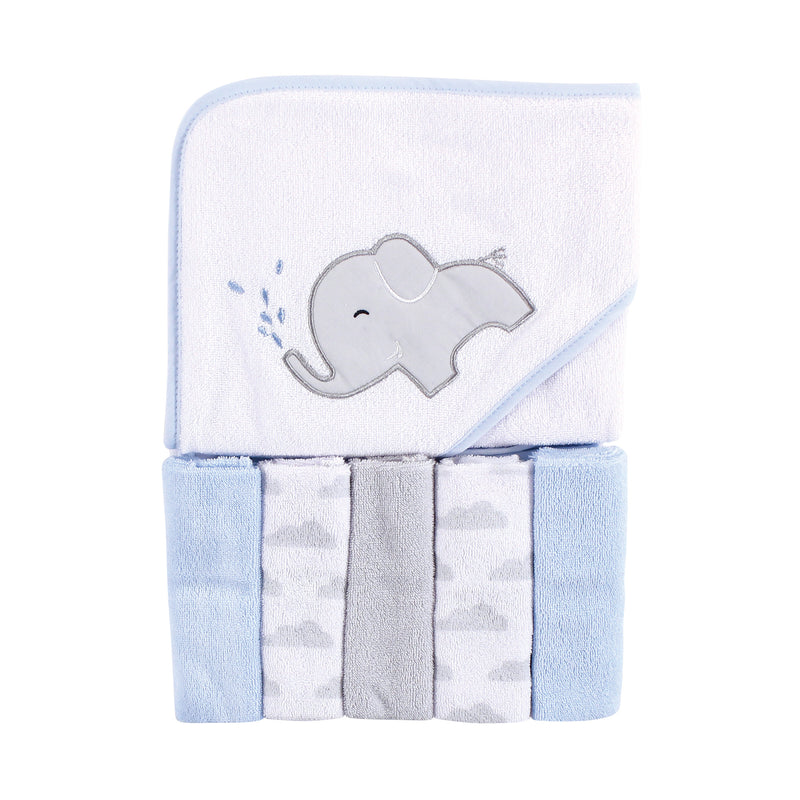 Luvable Friends Hooded Towel with Five Washcloths, Elephant Spray