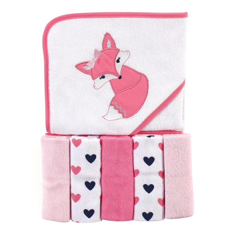 Luvable Friends Hooded Towel with Five Washcloths, Foxy
