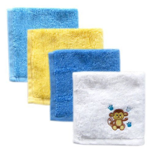 Luvable Friends Super Soft Cotton Washcloths, Blue Monkey