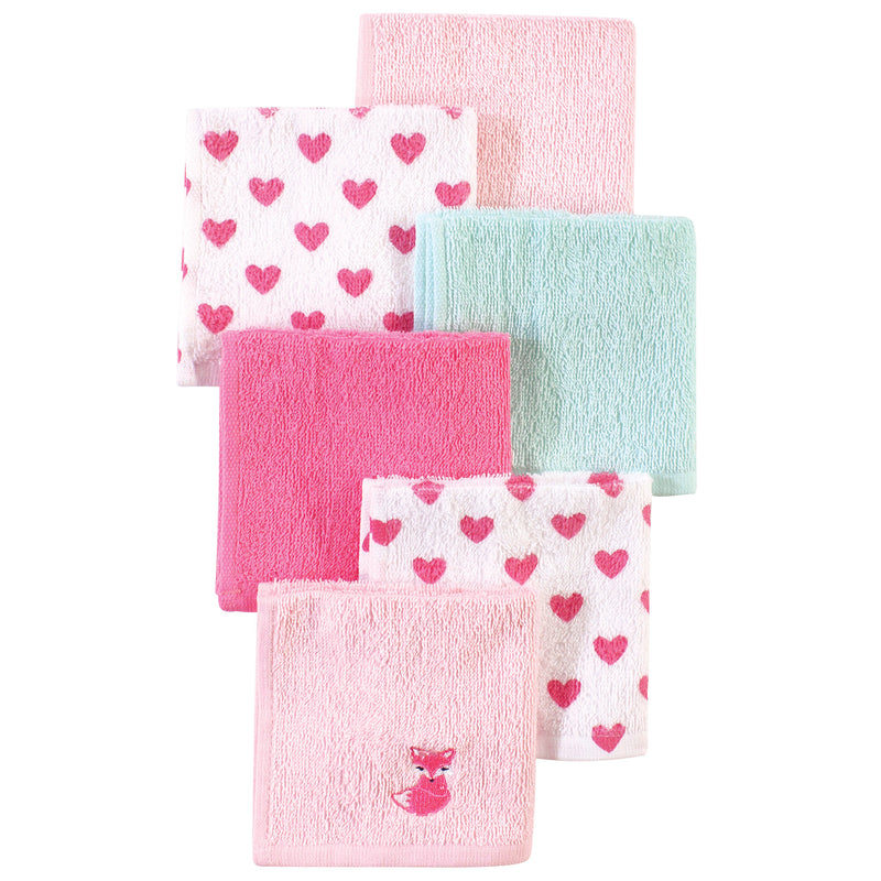 Luvable Friends Super Soft Cotton Washcloths, Fox And Hearts