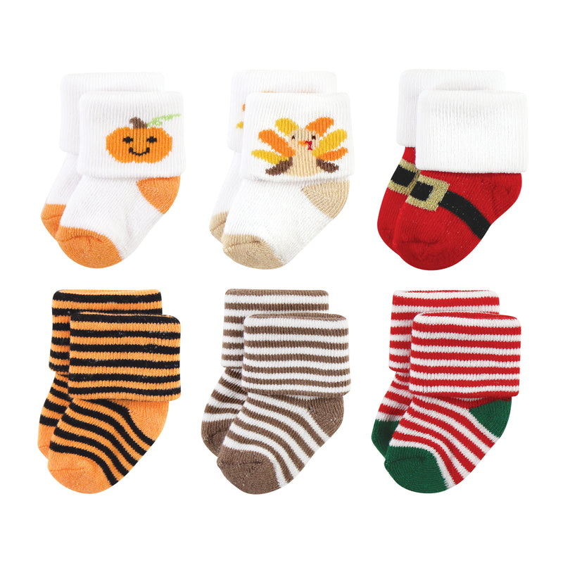 Hudson Baby Holiday Newborn Terry Socks, Halloween Christmas