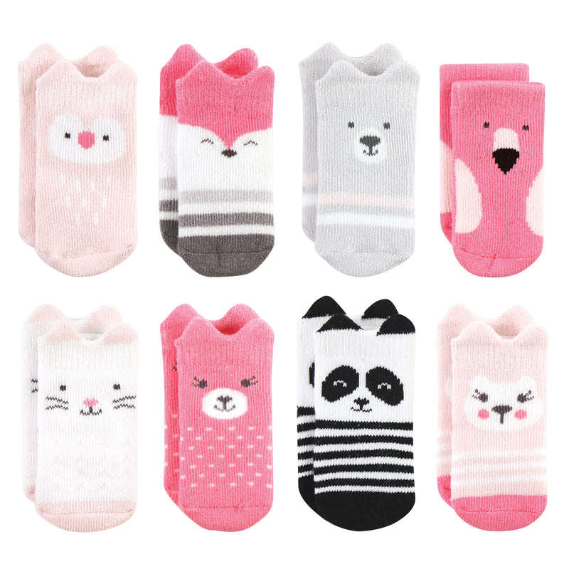 Hudson Baby Cotton Rich Newborn and Terry Socks, Pink Animals