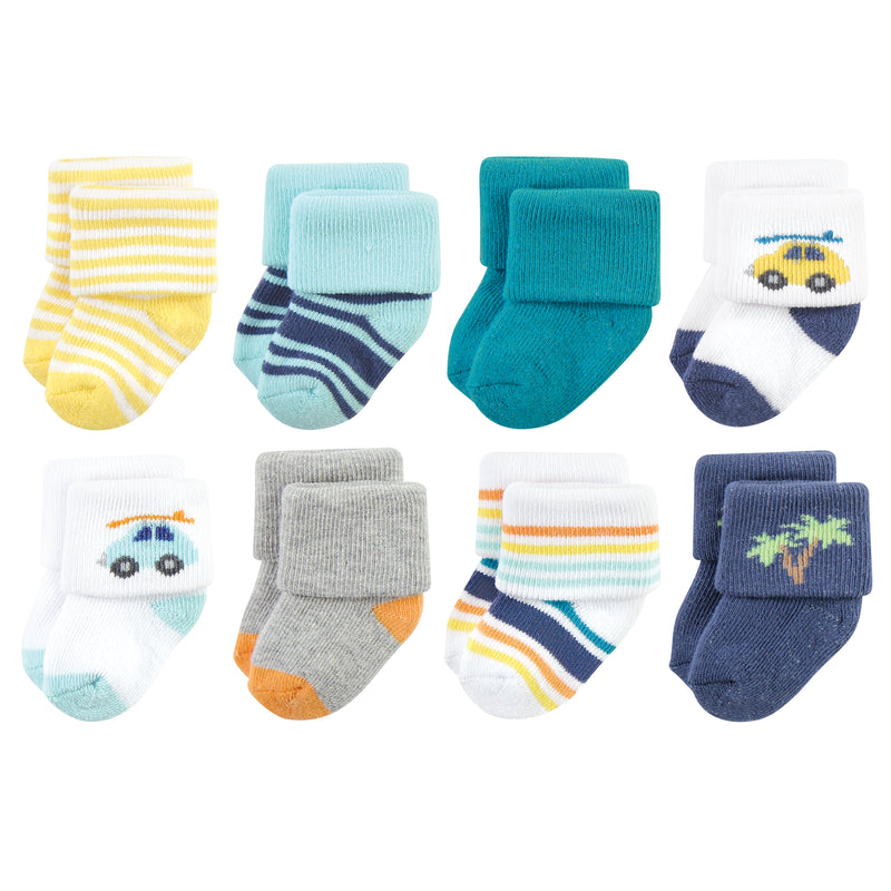Hudson Baby Cotton Rich Newborn and Terry Socks, Surf Dude