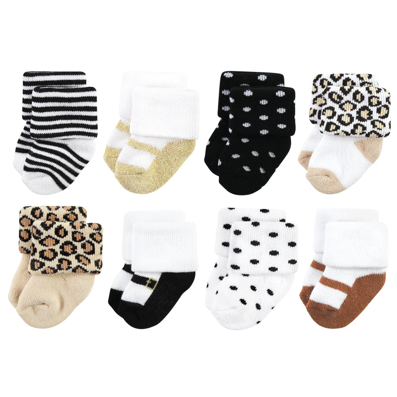 Hudson Baby Cotton Rich Newborn and Terry Socks, Neutral Leopard