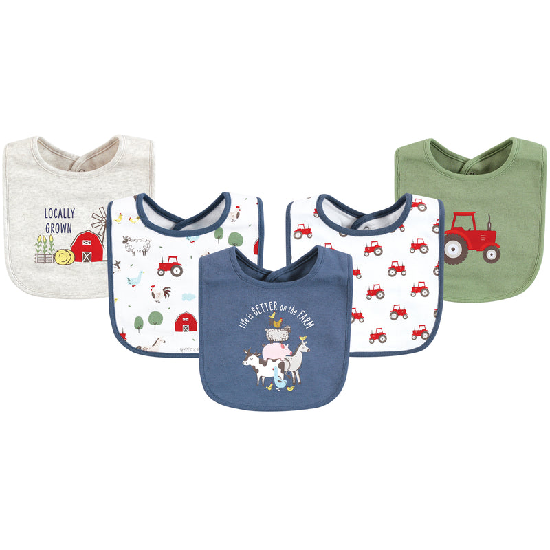 Hudson Baby Cotton Bibs, Green Farm Animals