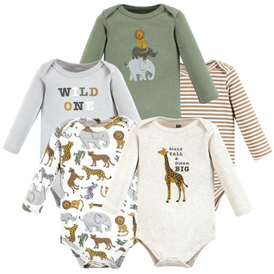 Hudson Baby Cotton Long-Sleeve Bodysuits, Rustic Safari
