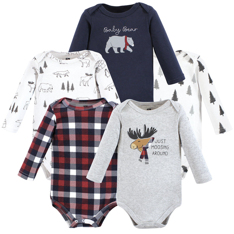 Hudson Baby Cotton Long-Sleeve Bodysuits, Moosing Around