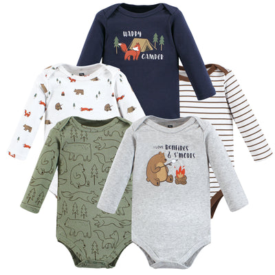 Hudson Baby Cotton Long-Sleeve Bodysuits, Camping Animals