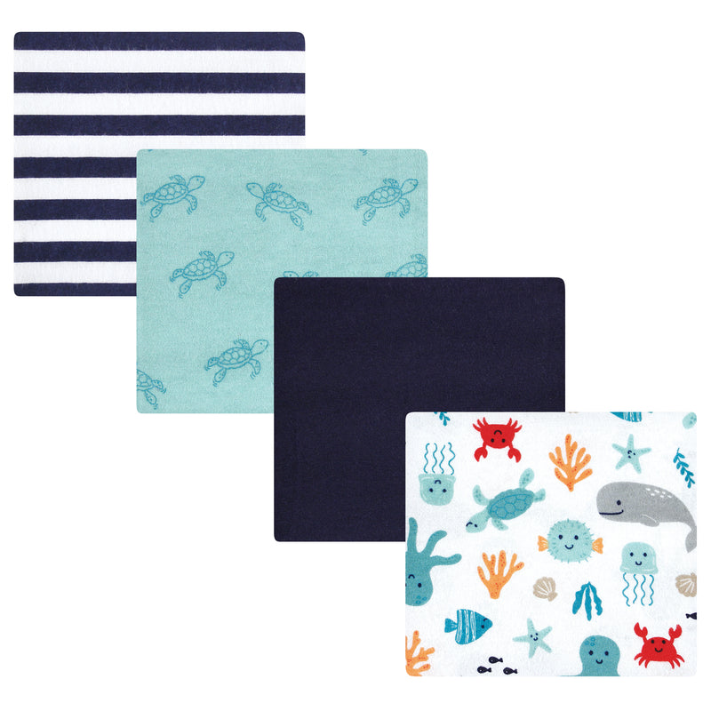Hudson Baby Cotton Flannel Receiving Blankets, Sea Characters