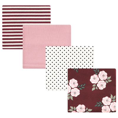 Hudson Baby Cotton Flannel Receiving Blankets, Burgundy Floral