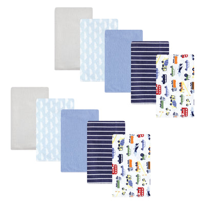 Hudson Baby Cotton Flannel Burp Cloths, Colorful Transportation