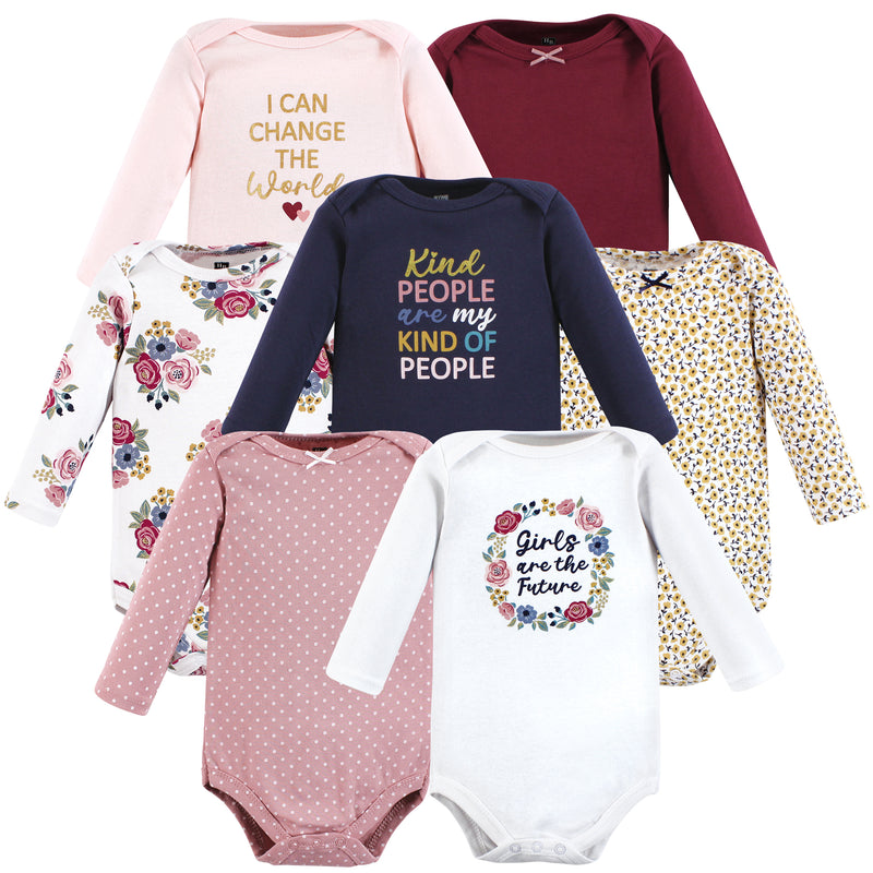 Hudson Baby Cotton Long-Sleeve Bodysuits, Girls World 7-Pack
