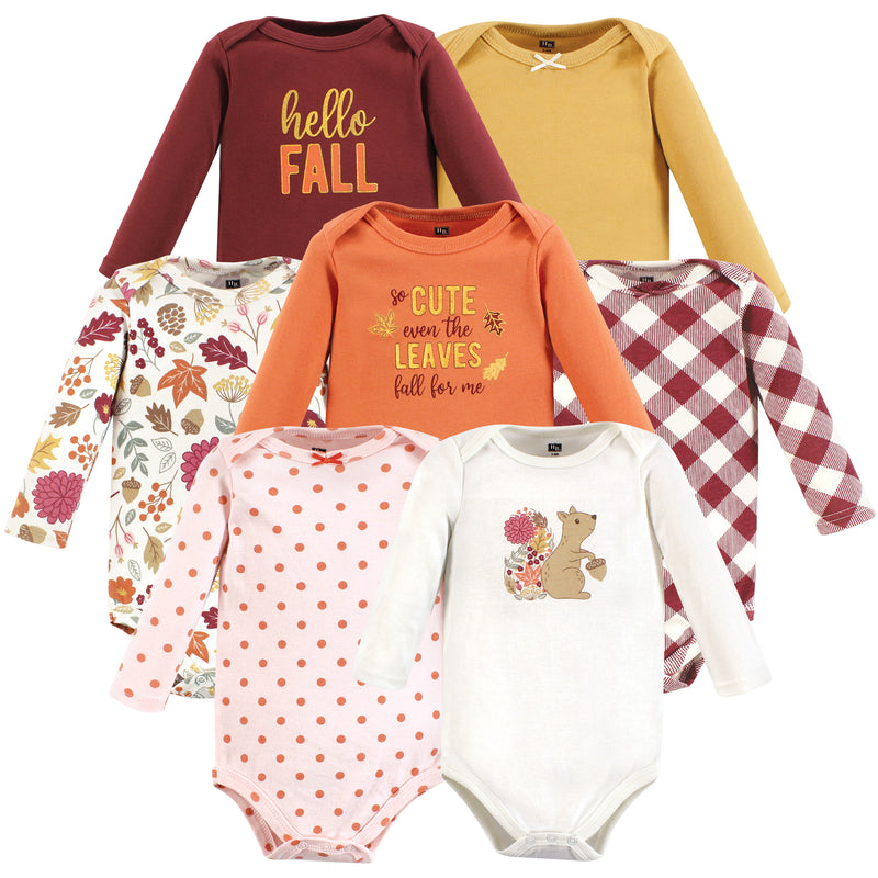 Hudson Baby Cotton Long-Sleeve Bodysuits, Fall Squirrel 7-Pack
