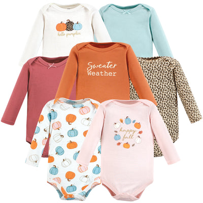 Hudson Baby Cotton Long-Sleeve Bodysuits, Happy Fall 7-Pack
