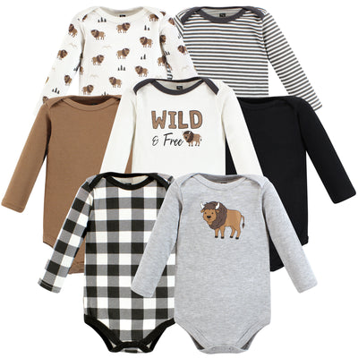 Hudson Baby Cotton Long-Sleeve Bodysuits, Wild Buffalo 7-Pack