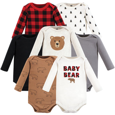 Hudson Baby Cotton Long-Sleeve Bodysuits, Brown Bear 7-Pack