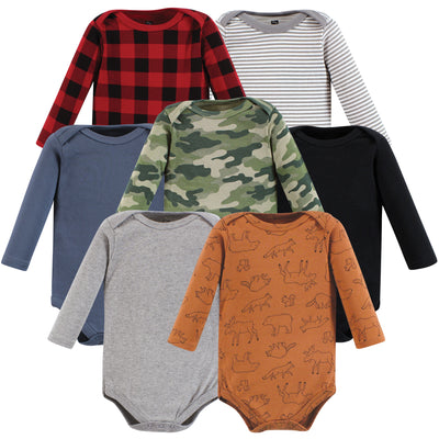 Hudson Baby Cotton Long-Sleeve Bodysuits, Into The Woods Prints 7-Pack