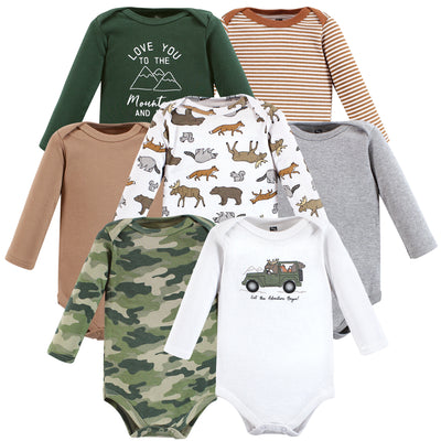 Hudson Baby Cotton Long-Sleeve Bodysuits, Animal Adventure 7-Pack