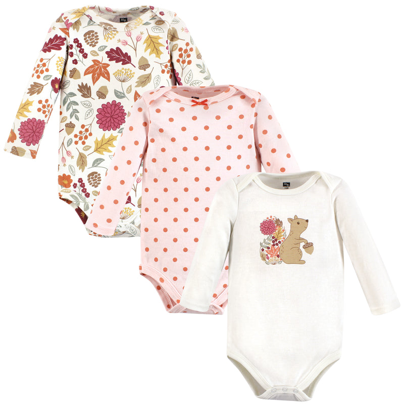 Hudson Baby Cotton Long-Sleeve Bodysuits, Fall Squirrel 3-Pack