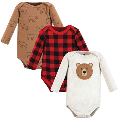 Hudson Baby Cotton Long-Sleeve Bodysuits, Brown Bear 3-Pack