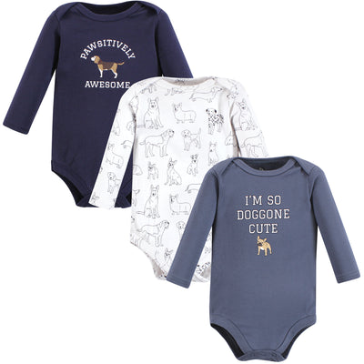 Hudson Baby Cotton Long-Sleeve Bodysuits, Boy Dogs 3-Pack