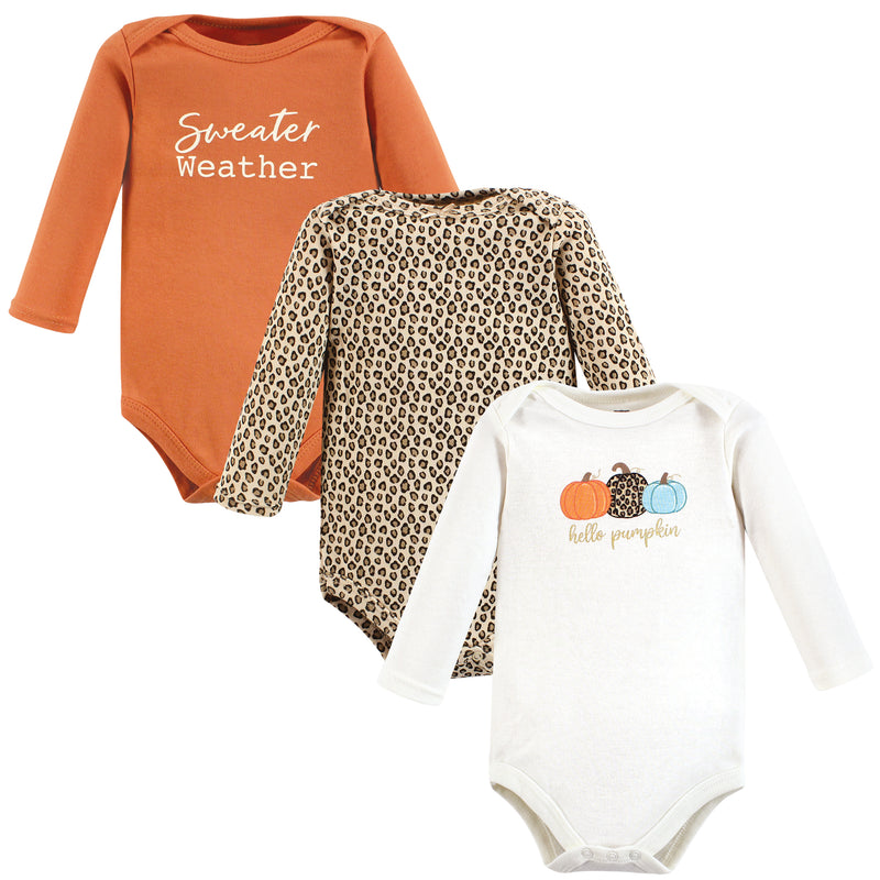 Hudson Baby Cotton Long-Sleeve Bodysuits, Leopard Pumpkin