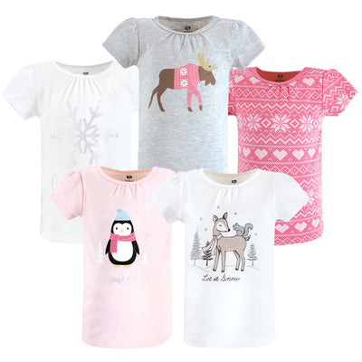 Hudson Baby Short Sleeve T-Shirts, Girl Winter Animals