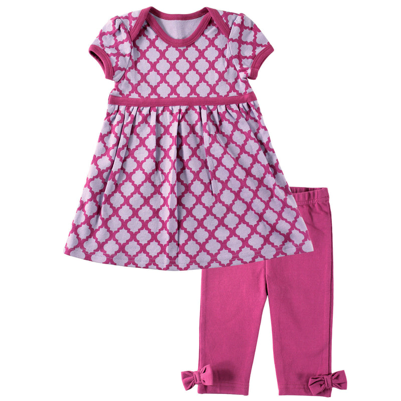 Hudson Baby Dress and Cropped Leggings, Purple Lattice