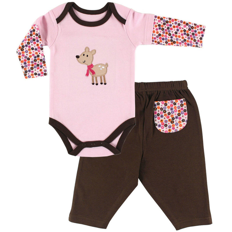 Hudson Baby Cotton Bodysuit and Pant Set, Deer