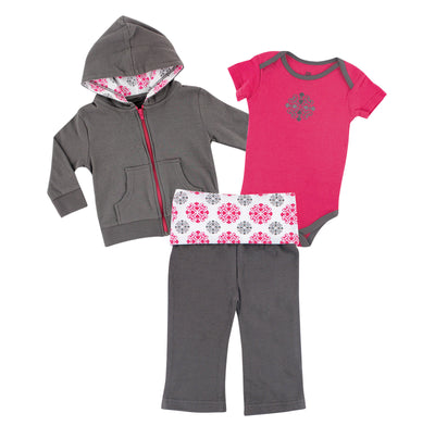 Yoga Sprout Cotton Hoodie, Bodysuit or Tee Top, and Pant, Medallion Baby