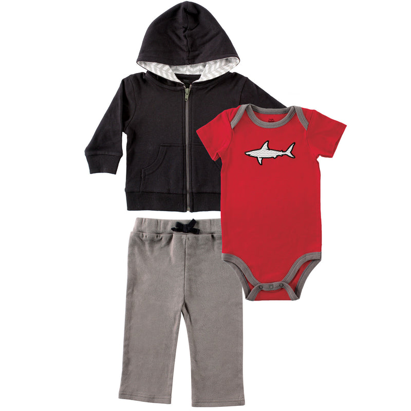 Yoga Sprout Cotton Hoodie, Bodysuit or Tee Top, and Pant, Shark Baby
