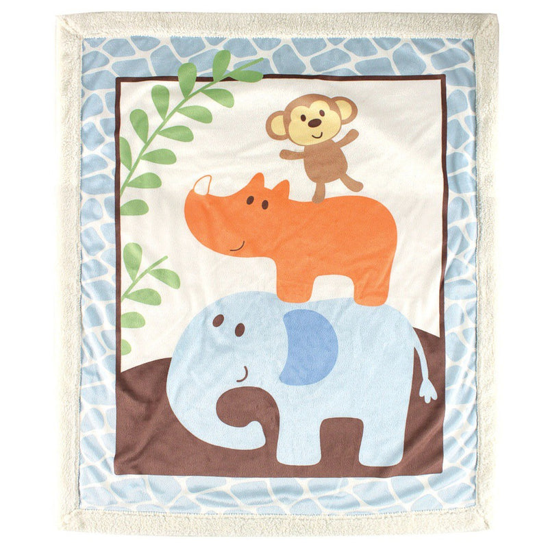 Luvable Friends Plush Blanket with Sherpa Back, Blue
