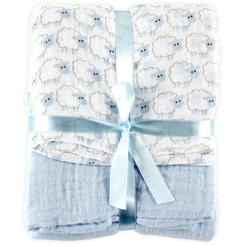 Hudson Baby Cotton Muslin Swaddle Blankets, Blue Sheep