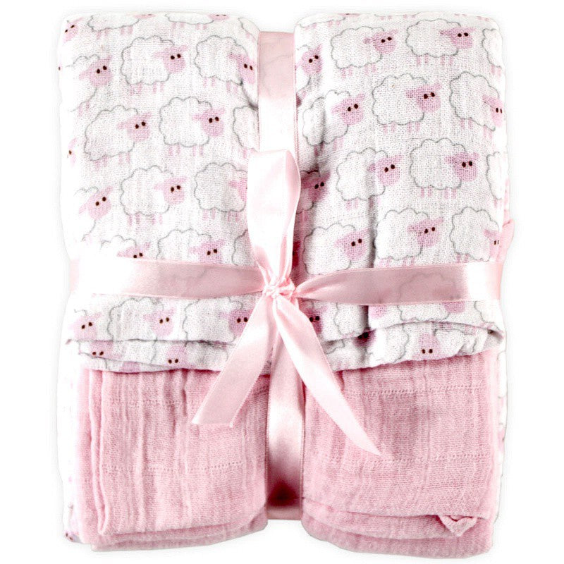 Hudson Baby Cotton Muslin Swaddle Blankets, Pink Sheep