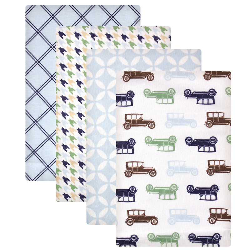 Hudson Baby Cotton Flannel Receiving Blankets, Blue Cars