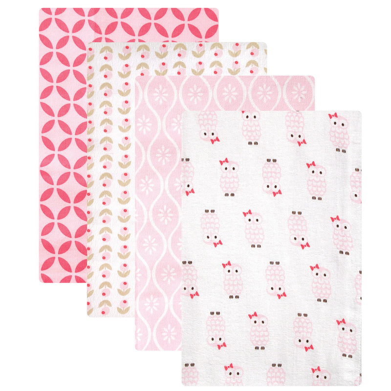 Hudson Baby Cotton Flannel Receiving Blankets, Pink Owls